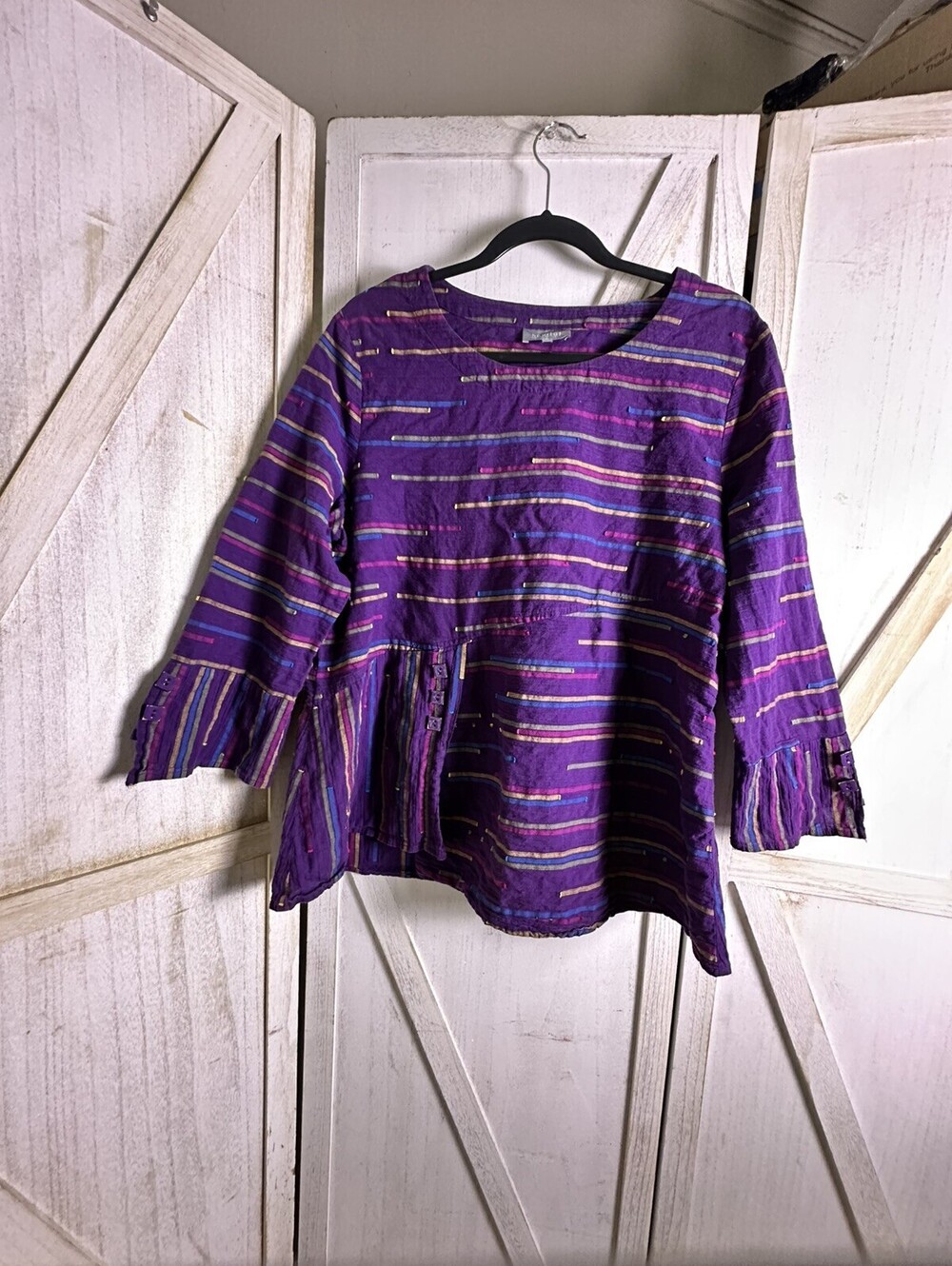 Habitat boho Purple Multicolor Striped oversized Lagenlook asymmetrical Tunic S